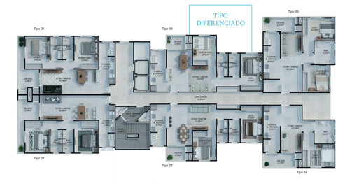 Torre 01 - Orquídea - Tipo Diferenciado - Apartamentos com aproximadamente 65 a 70 m² - Vagas de garagem individual e cobertas