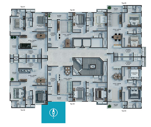 Torre 02 - Violeta - Apartamentos com aproximadamente 65 a 70 m? - Vagas de garagem individual e cobertas